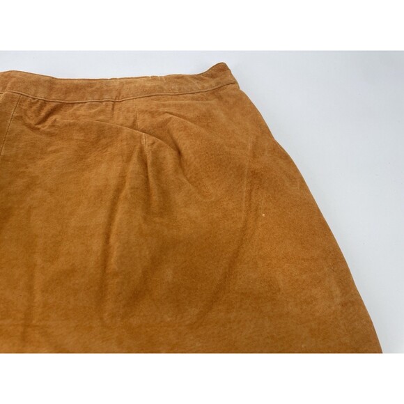 VTG 90s Suede Retro Boho Coachella Indie Knee Length Pencil Staple Chic Skirt 24 - Picture 8 of 12